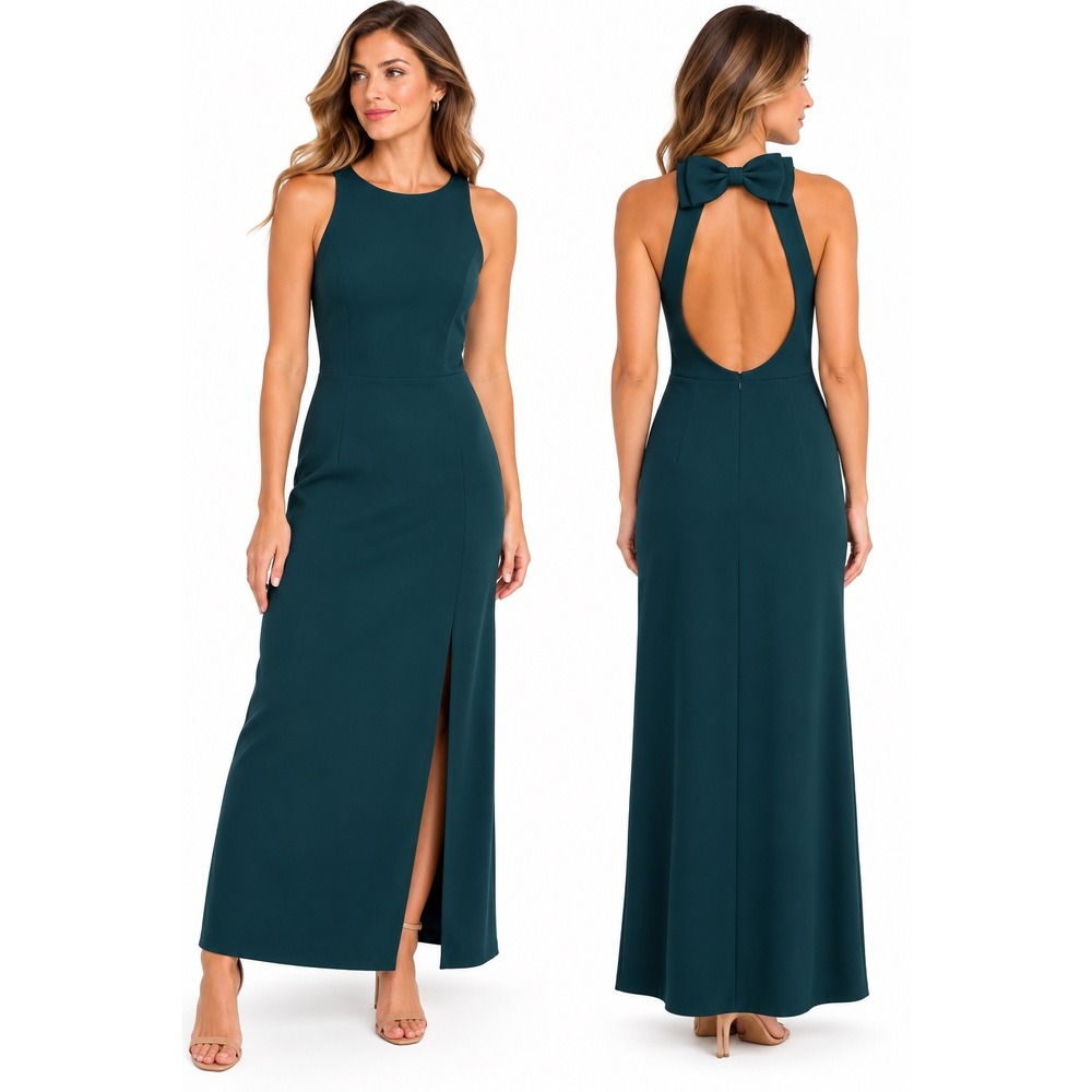 Dress The Population Emme Bow Back Midi Dress Pine Green DDR846-W511 Size M NWT